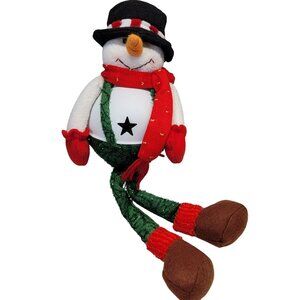 Snowman Plush Jingle Bell Belly‎ Shelf Sitter Figure Winter Hat Scarf Christmas